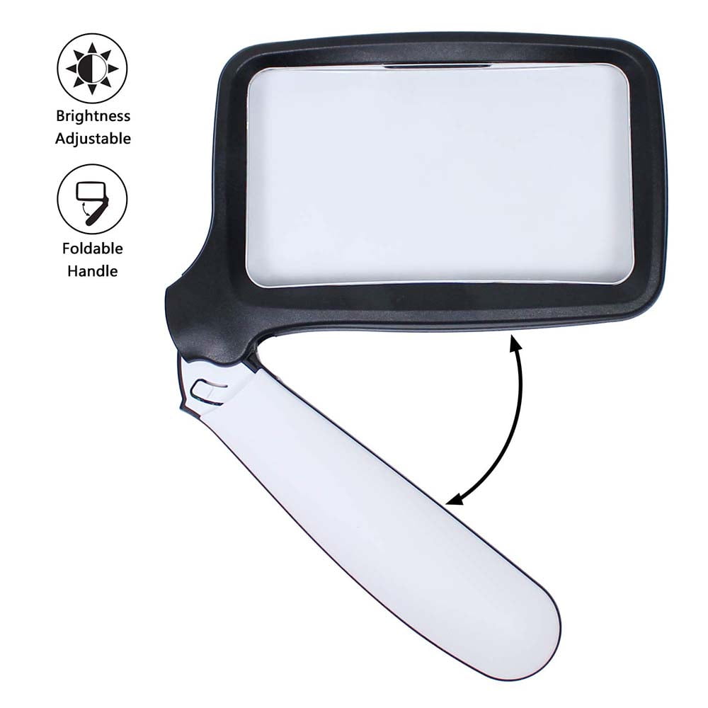 Rectangular Handheld Magnifying Glass, Magnifier with Light, Folding