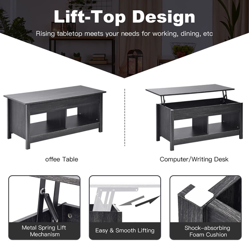 Finihen Coffee Table, Lift Top Coffee Table with Hidden Storage Compartment and Lower Shelf, for Study Room, Black