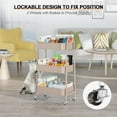 thumbnail image 5 of 3 Tier Utility Rolling Cart, Metal Storage Cart with Handle and Lockable Wheels, Multifunctional Storage Organizer Trolley with Mesh Baskets for Kitchen, Living Room, Office, Garage (Beige), 5 of 14