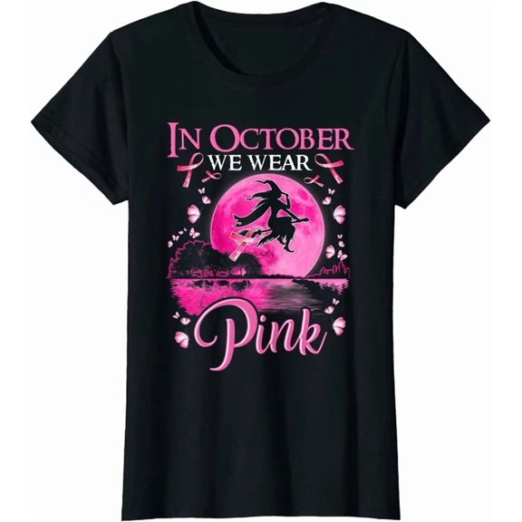In October We Wear Pink Ribbon Witch Breast Cancer T-Shirt