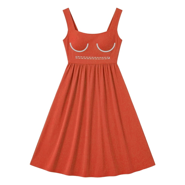 knee length cami dress Gfyviroh Women's Square Neck with Built-in Bra Stretch A-Line Casual Midi Dress Everyday Dress msf2168