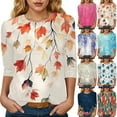 thumbnail image 4 of Womens 2025 Fall 3/4 Sleeve Crew Neck Blouse Fashion Print Casual Loose Fit Shirt Top, 4 of 6