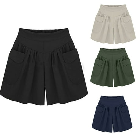 

Taluosi Casual Plus Size Solid Color Women Loose Wide Leg Pants Shorts with Pockets