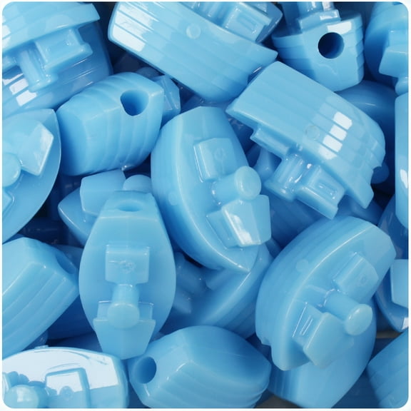 BeadTin Baby Blue Opaque 25mm Boat Pony Beads (24pcs)