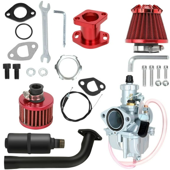 VM22 Carburetor Exhaust Header Muffler Stage 2 Kit Suitable for Predator 212cc 224cc 196cc 200cc 6.5HP Coleman CT200U BT200X Baja MB200 GX160 GX200 Axis M200 KT196 Mini Bike Go Kart Parts