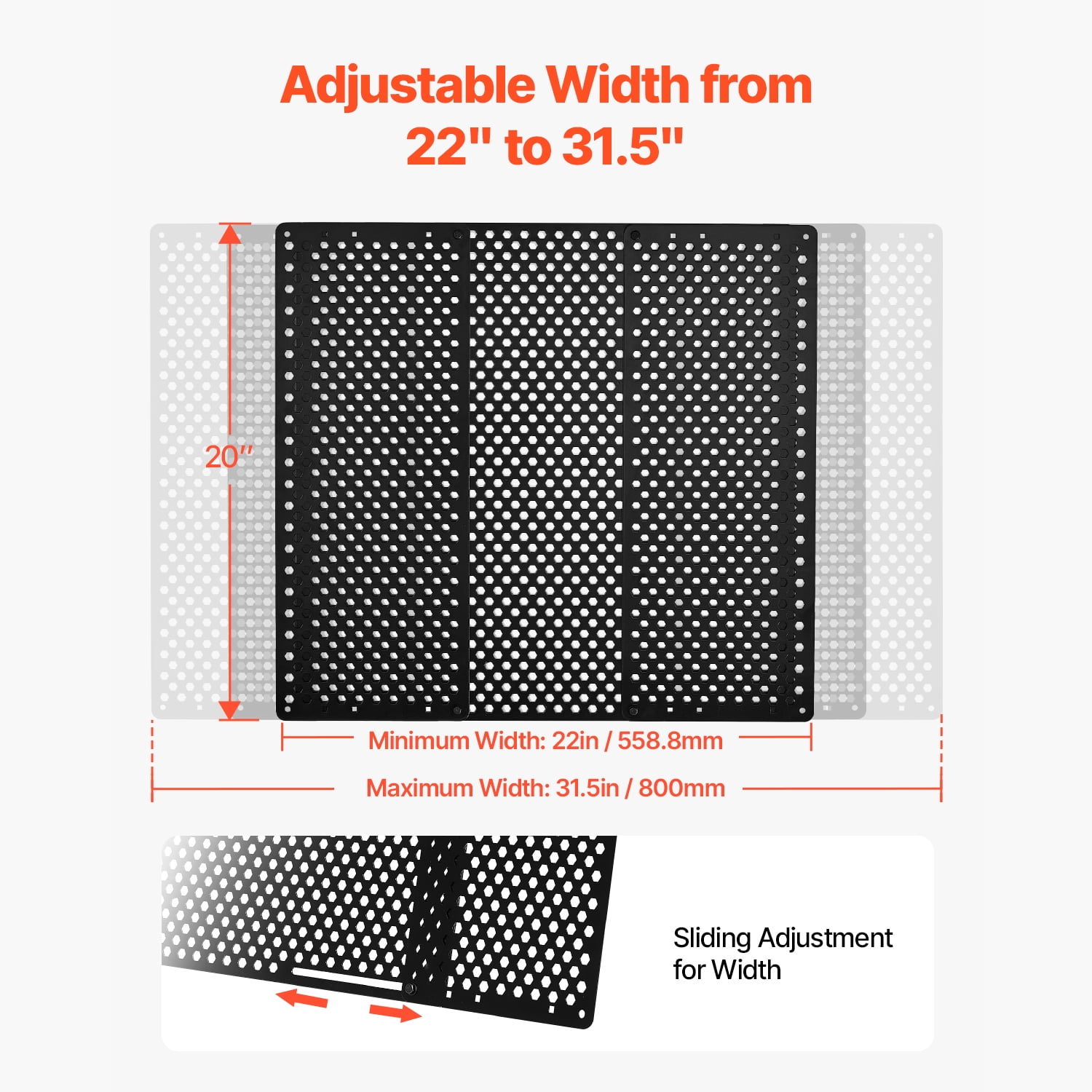 KFFKFF Adjustable RV Screen Door Protector, Fits 22 to 31.5 Inches, Durable Iron Door Grille with Honeycomb Design, Easy Installation, Breathable Entry Guard for Pet Safety, Black