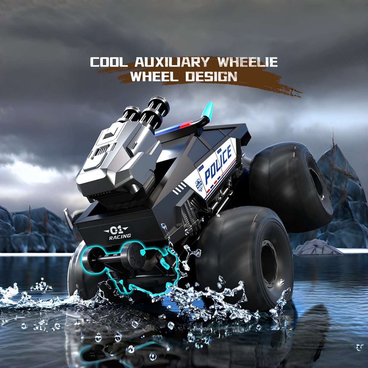 HNH 1:16 RC Waterproof Monster Truck, Amphibious RC Cars 4WD Remote Control Car Trucks, All Terrain Off-Road Pickup Cybertruck Toy for 6-15 Year Old Boys Girls Kids Gifts