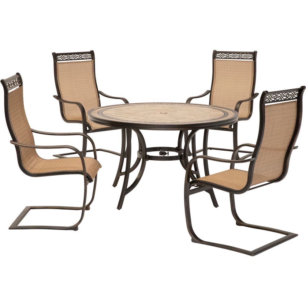 Hanover Monaco 5Piece Outdoor Dining Set with CSpring Chairs and Tile
