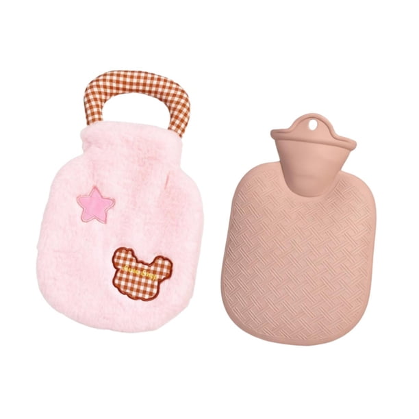 Bolsa de agua caliente portátil con funda de felpa para dormitorio, oficina y climas fríos. Rosa