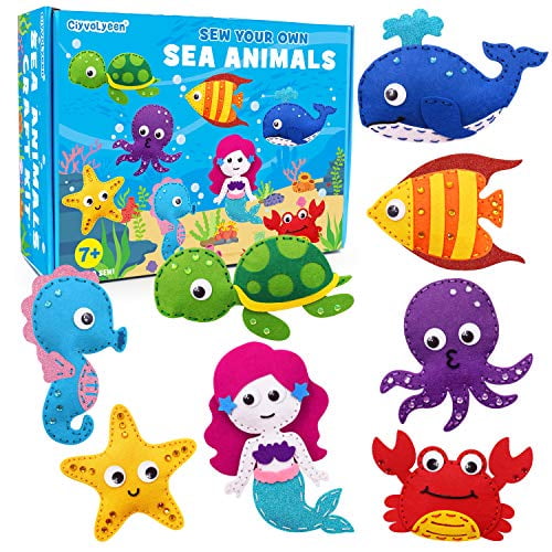 CiyvoLyeen Sea Animals Sewing Kit Make Your Own Ocean Animals Mermaid DIY Felt Craft Kit Gifts for Beginner Kids Educational Art Craft Supplies Set of 8 CiyvoLyeen Sea Animals Sewing Kit Make Your Own Ocean Animals Mermaid DIY Felt Craft Kit Gifts for Beginner Kids Educational Art Craft Supplies Set of 8