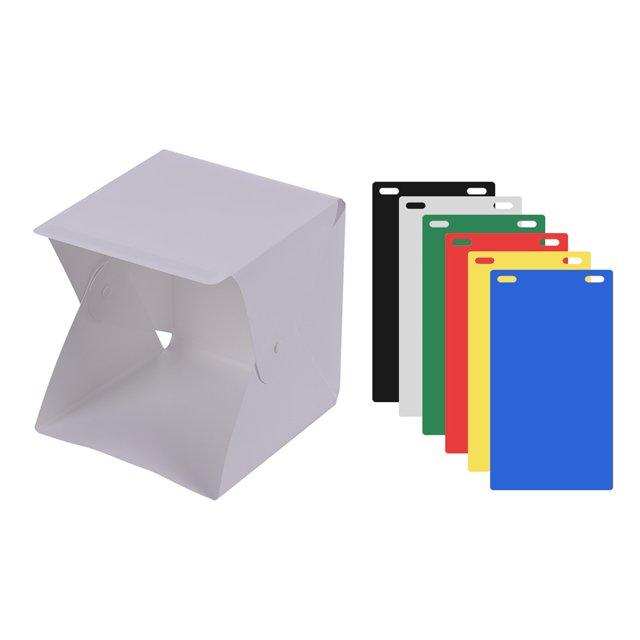 Labymos Kit de Tente Portable DIY LED Studio Light Mini Pliable Photo Studio Softbox 6500K avec Bande LED Intégrée 1 Pce 6 Couleurs Différentes de Fond Entrée USB 5V 1A pour Petits Produits Nature Morte