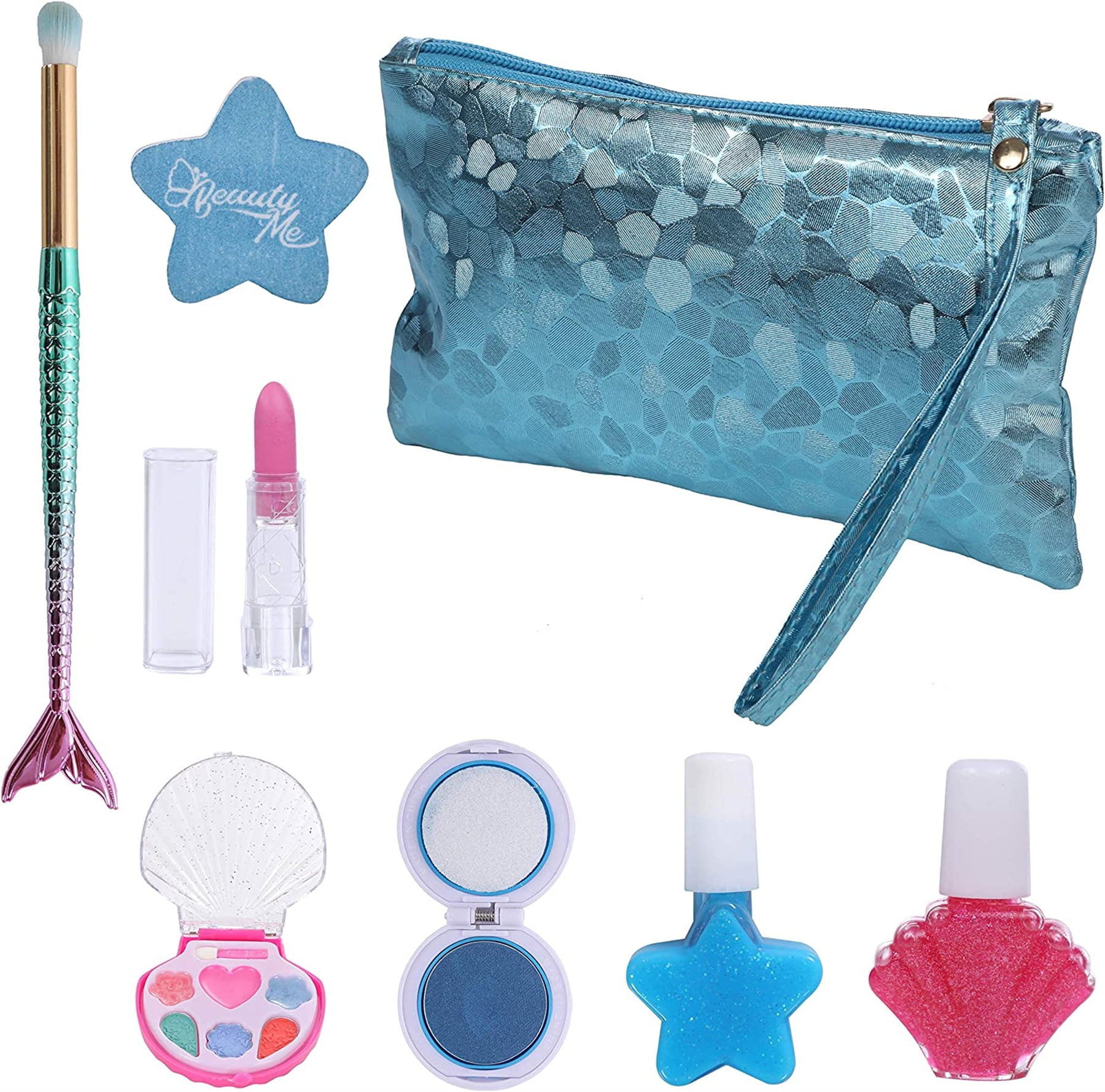 Evjurcn 29Pcs Kids Makeup Kit Washable Mermaid Makeup Toy Portable Toddler  Play Makeup Set Safe Princess Pretend Cosmetic Set Reusable Fake Makeup Toy
