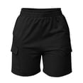 thumbnail image 5 of hlysgo Women's Bermuda Cargo Shorts Elastic Waist Wide Leg Soft Short Summer Beach Vacation Short with Pockets Black,S, 5 of 6