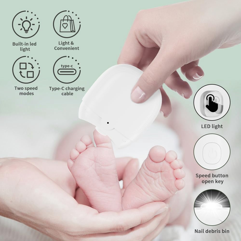 Rechargeable Electric Nail Cutter – 2-Speed with LED Light, Safe for Adults, Seniors, Baby & Kids, for Fingers & Toenails