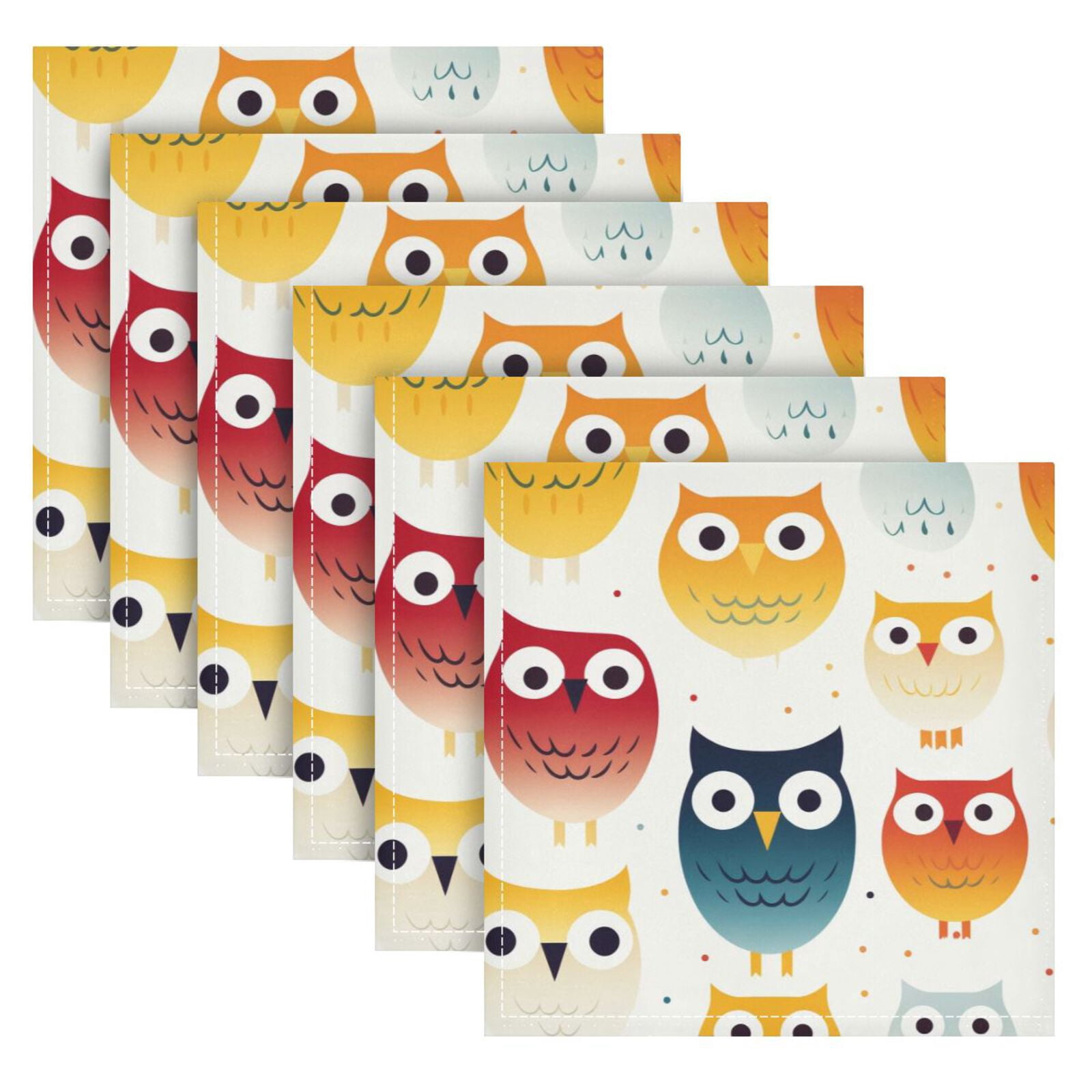 JSTEL Cute Rainbow Owl Cloth Napkins Set of 6, 20x20 Inch Washable and Reusable Napkin for Decoupage Dinner Party Everyday Use