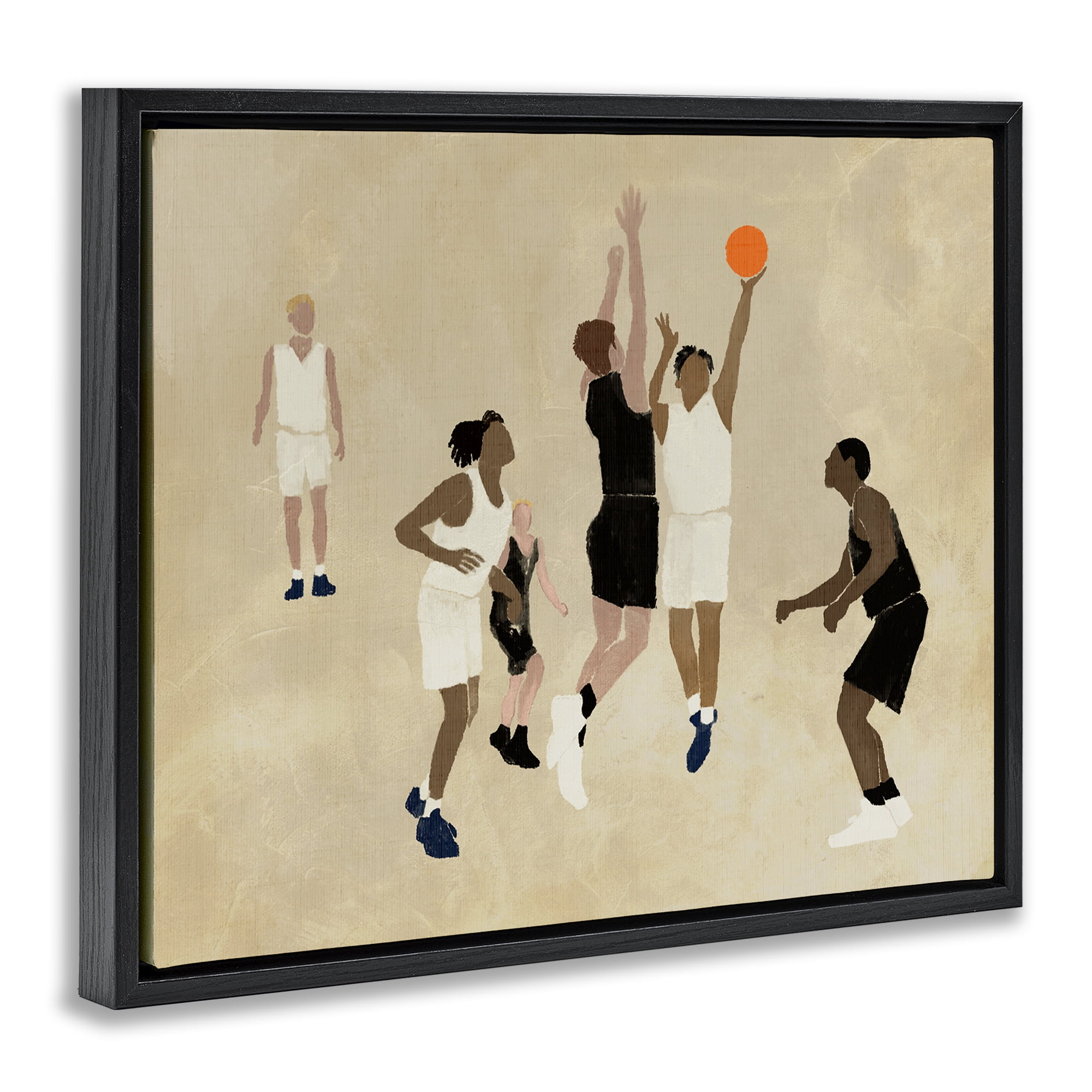 Stupell Industries Athletes Playing Basketball Sports Painting Black Floater Framed Canvas Art Print Wall Art, 21 x 17