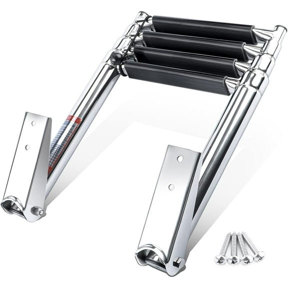 4 Step Boat Ladder, Stainless Steel Telescopic 4 Step Pontoon Boat Ladder, Extendable Dock Ladder for a Pontoon, Max. Load 900 Pound Capacity Marine Telescoping Ladder for Boat Yacht