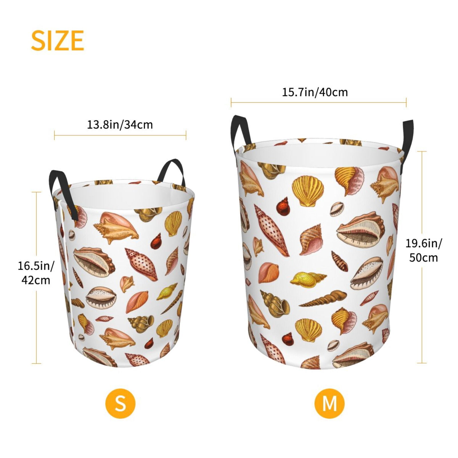 Large Laundry Basket with Handles - Conch Shells Print No.9022 Kids Baby Dirty Clothes Laundry Hamper for Bedroom Aesthetic