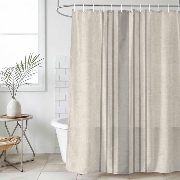 Grey Striped Standard Shower Curtain Set, Waterproof Shower Curtains for Bathroom, Beige Geometric Modern Minimalist Washable Fabric Cloth Bath Curtain for Bathtub Decoration with Hooks 72x72 Inches