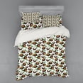 thumbnail image 2 of Tropical Duvet Cover Set, Fresh Coconut Slices and Leaves Sketch as Colored Engraved Art Exotic Food Theme, Bedding Set with Shams and Fitted Sheet, 3 Sizes, by Ambesonne, 2 of 3