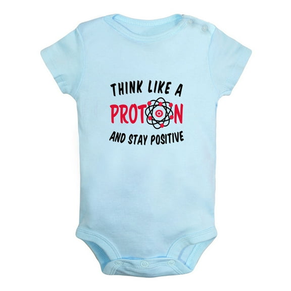 Think Like A Proton And Stay Positive Funny Rompers For Babies, Newborn Baby Unisex Bodysuits, Infant Jumpsuits, Toddler 0-12 Months Kids One-Piece Oufits (Blue, 6-12 Months)