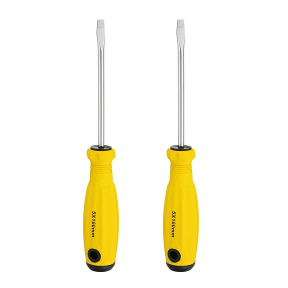 Uxcell 2pcs SL5 Flat Head Screwdriver 8.1" Magnetic Slotted Screwdriver CR-V with Ergonomic Handle for Repairing, Yellow