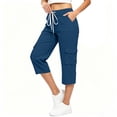 thumbnail image 5 of VBVC Women's Drawstring Cargo Capri Pants, Casual Breathable Mid Calf Utility Trousers For Women, Ladies' Outdoor Hiking Pants with Pockets,Blue,S-3XL, 5 of 9