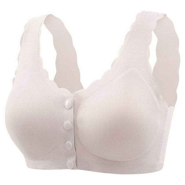Timegard Plus Size Bras for Women Front Closure Button Full Support Wireless Underwear Comfort Daily Bras