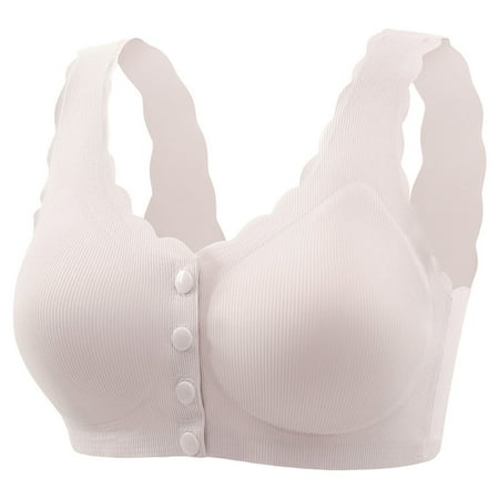 Cavosen Front Closure Bras for Women No Underwire Ice Silk Seamless Everyday Bras Wirefree Push up Solid Bralette Oversized Padded Fixed Cup Comfortable Breathable Underwear