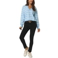 thumbnail image 2 of INSPIRE CHIC Chandail Polo à Rayures pour Femme Automne Hiver Col en V à Blocs de Couleur Manches Longues Tricoté Décontracté Hauts L Bleu Ciel, 2 of 6