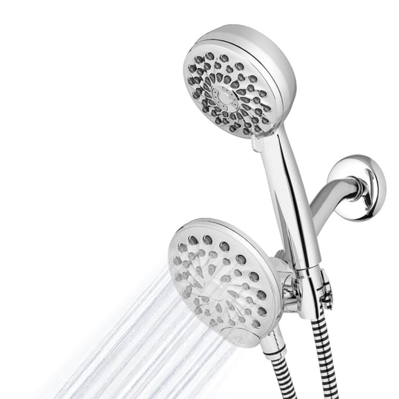 One-Touch Dual 2-in-1 Shower System With Rain Shower Head and 7-Mode Hand Held Shower Head, Chrome XPB-133E-763E PowerPulse Chrome 8 Settings Showerhead Combo 1.8 gpm