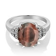thumbnail image 2 of Gem Stone King 4.33 Ct Oval Red Tiger Eye White Diamond 925 Sterling Silver Ring (Size 6), 2 of 4