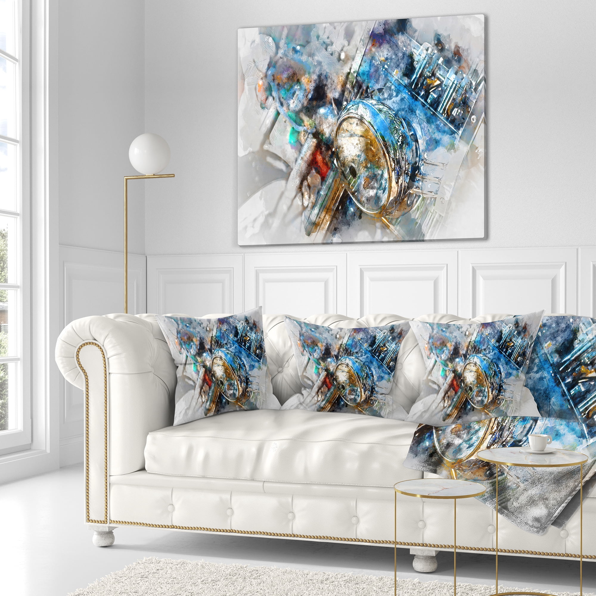 Designart Motorcycle Headlight Watercolor - Contemporary Throw Pillow - 18x18
