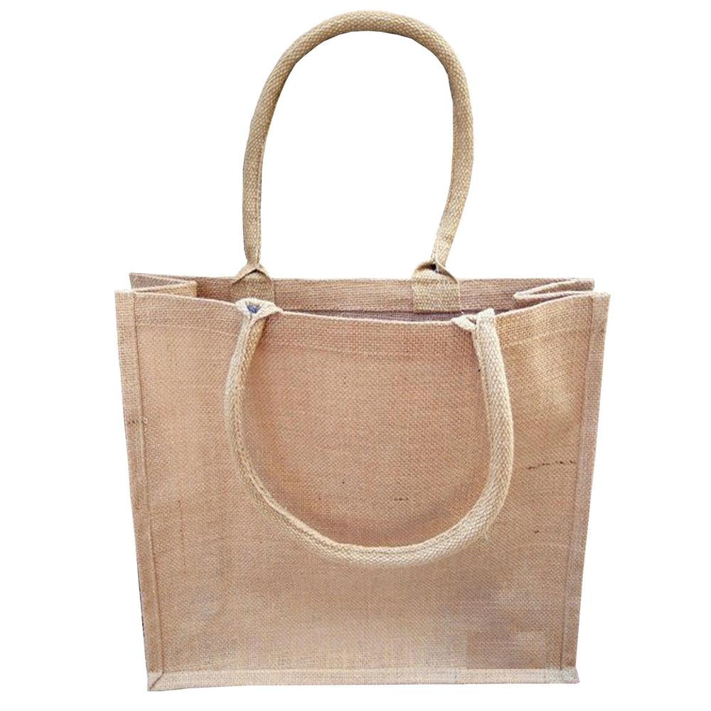 Reusable Burlap Tote Bag Shopping Jute Bag TJ889 Set of 12, Natural