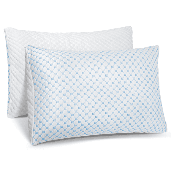 Cooling Pillows Queen Size, Memory Foam Pillows Set of 2, Supportive & Breathable Pillows for Hot Sleepers, with Washable Removable Cover