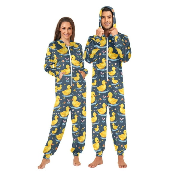 joogoo Cartoon Duck Flowers Unisex Adults Onesies Pajamas Jumpsuits L