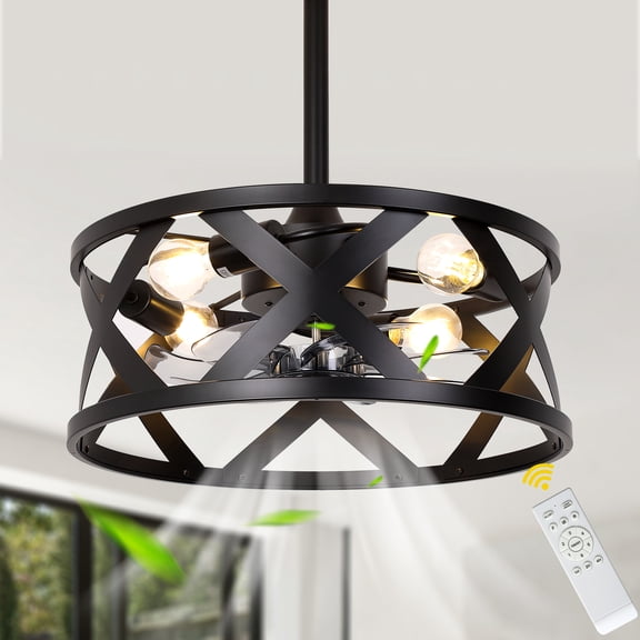 Chords Attic 20” Black Drum Ceiling Fan with Light, Remote and App Control, 6-Speed Quiet DC Motor Ceiling Lighting for Living Room, Bedroom