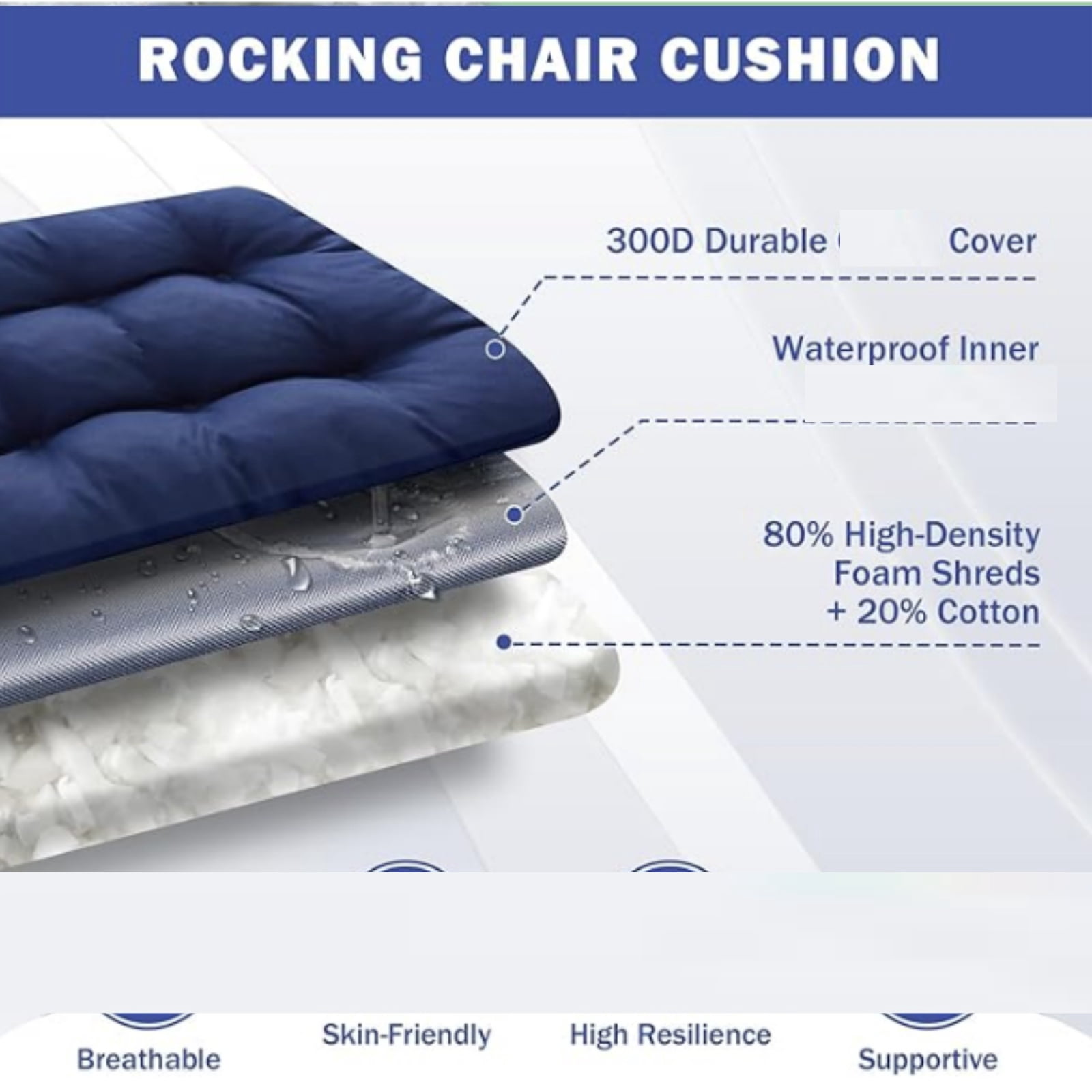 Clearance Sale - Solarium Indoor/Outdoor Rocking Chair Pad Seat And Seatback Cushion Waterproof and Fade-Resistant Patio Chair Cushions, Tufted Chair Pads for Rocking Chair