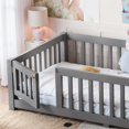 thumbnail image 5 of UHOMEPRO Twin Size Montessori Floor Bed with Door, Safety Guardrails & 7 Removable Slats, Low Profile Wood Floor Bed Frame for Kids, No Box Spring Needed, Gray, 5 of 10
