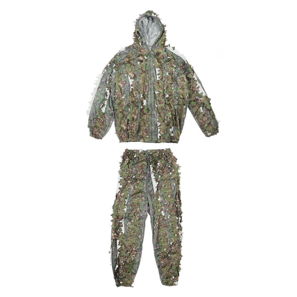 Conjunto de traje Ghillie 3D, pantalones de Woodland, chaqueta, ropa ligera y transpirable, protección, ropa frondosa, camuflaje para pesca A Baoblaze Trajes de camuflaje Ghillie