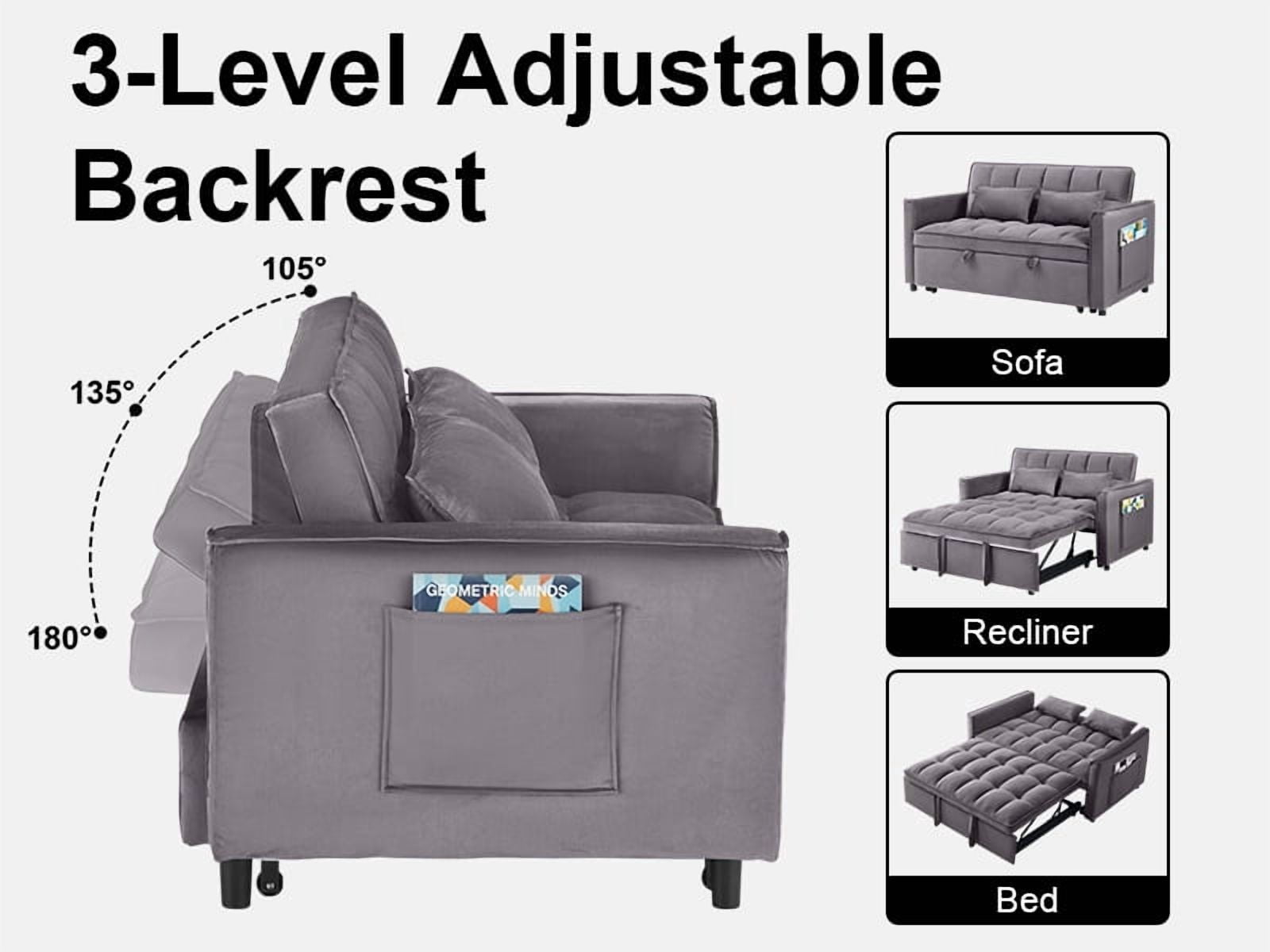 55" 3 in 1 Convertible Sleeper Sofa Bed, Pull Out Loveseat Couch with Storage Pocket, Dark grey
