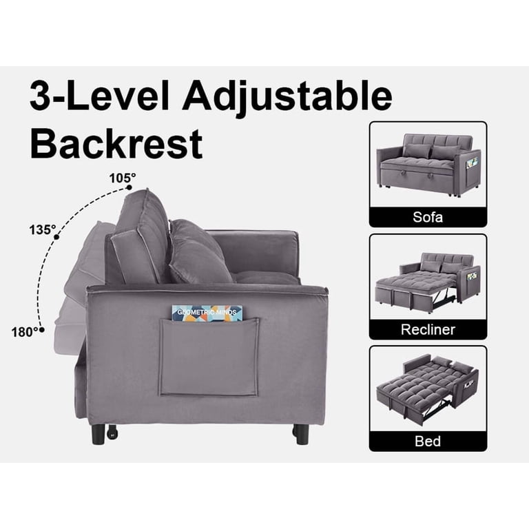 Howcool 55 Inch 3-in-1 Convertible Sleeper Sofa, Gray photo 5
