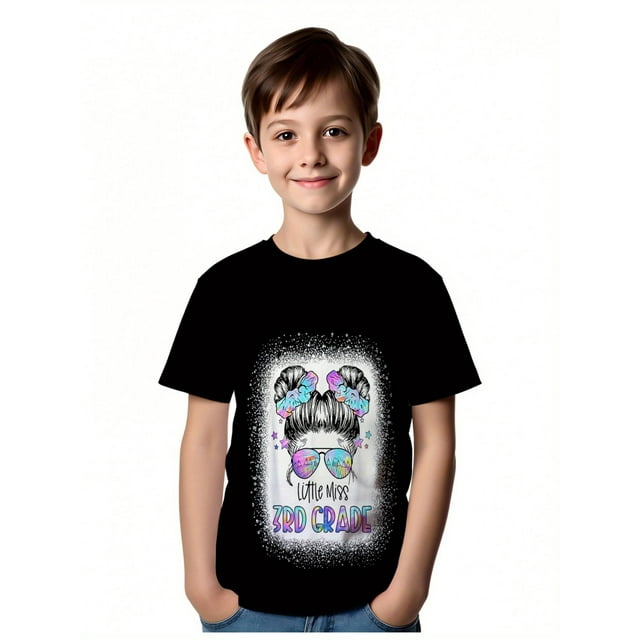 Little Girl 3rd Grade First Day of School T-Shirt, Third-Grade Girls' Fashion Bottom Shirt, Breathable and Comfortable Casual Top, Street Style Summer Round Neck Short-Sleeve Tee