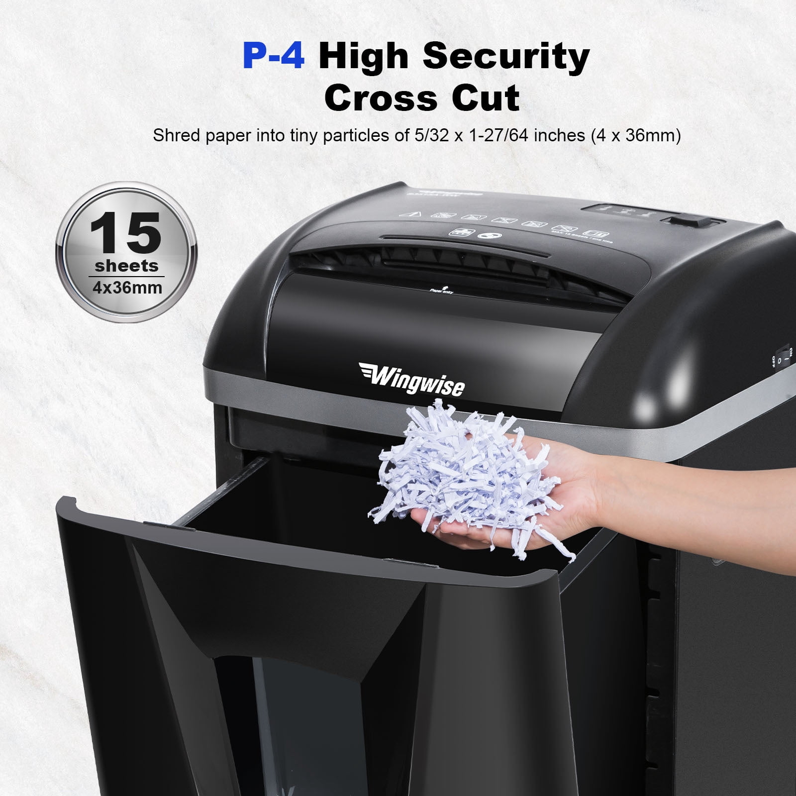 Wingwise Paper Shredder, 15 Sheets Cross Cut Shredder, 6.6 Gallon Bin, CD/Credit Card Shredder with Dual Modes, Home & Office Use