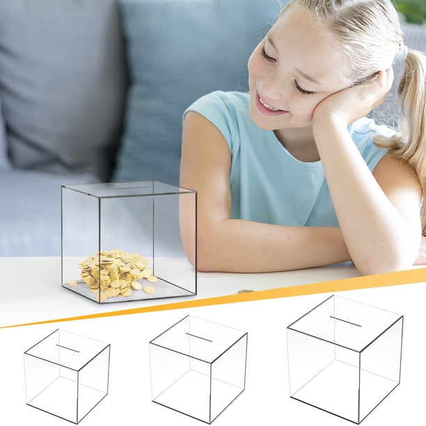 Tarro de banco de dinero acrílico transparente - Caja de ahorro de apertura para adultos que no se puede abrir y abrir, 12x12x12cm, herramienta transparente para presupuestar