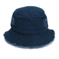 thumbnail image 1 of Chapeau Unisexe Décontracté en Denim à Trous avec Empiècement, Délavé, à Pompons, Style Pêcheur, 1 of 1
