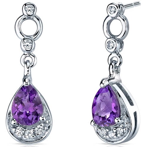 Pendant earrings Silver earrings amethyst Purple drop earrings Vintage sterling silver earrings with natural amethyst
