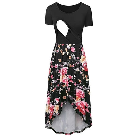 

Jerdar Summer Women s Short Sleeve Maternity Dress Clothes Pregnancy Printed Maternity Home Wear Breastfeeding Dress Red XL