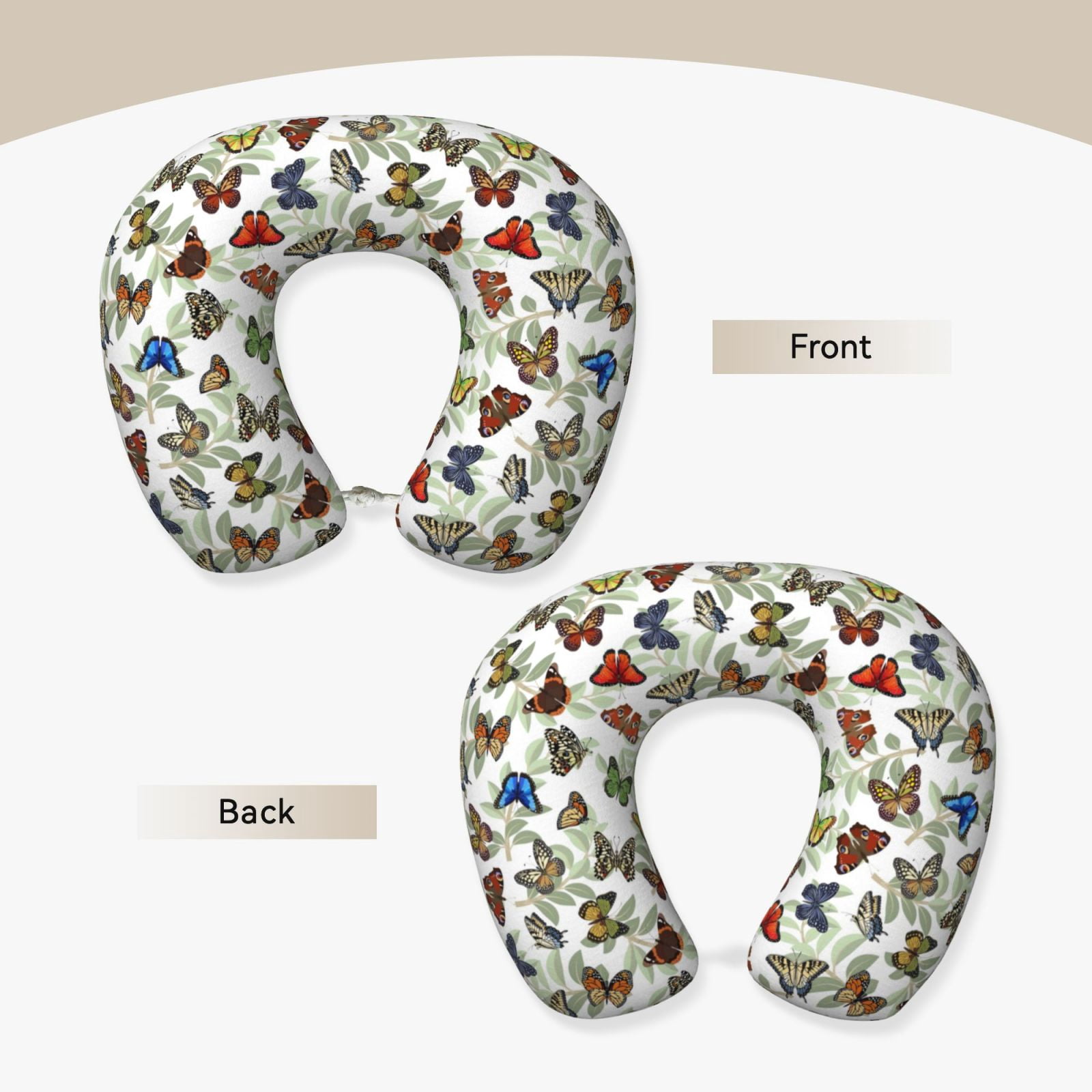 Xecao Multicolored Butterflies Print Memory Foam Cervical Neck Pillow Versatile U-Shaped Pillows for Home,Office,Camping,Travelling,Soft Washable Cover