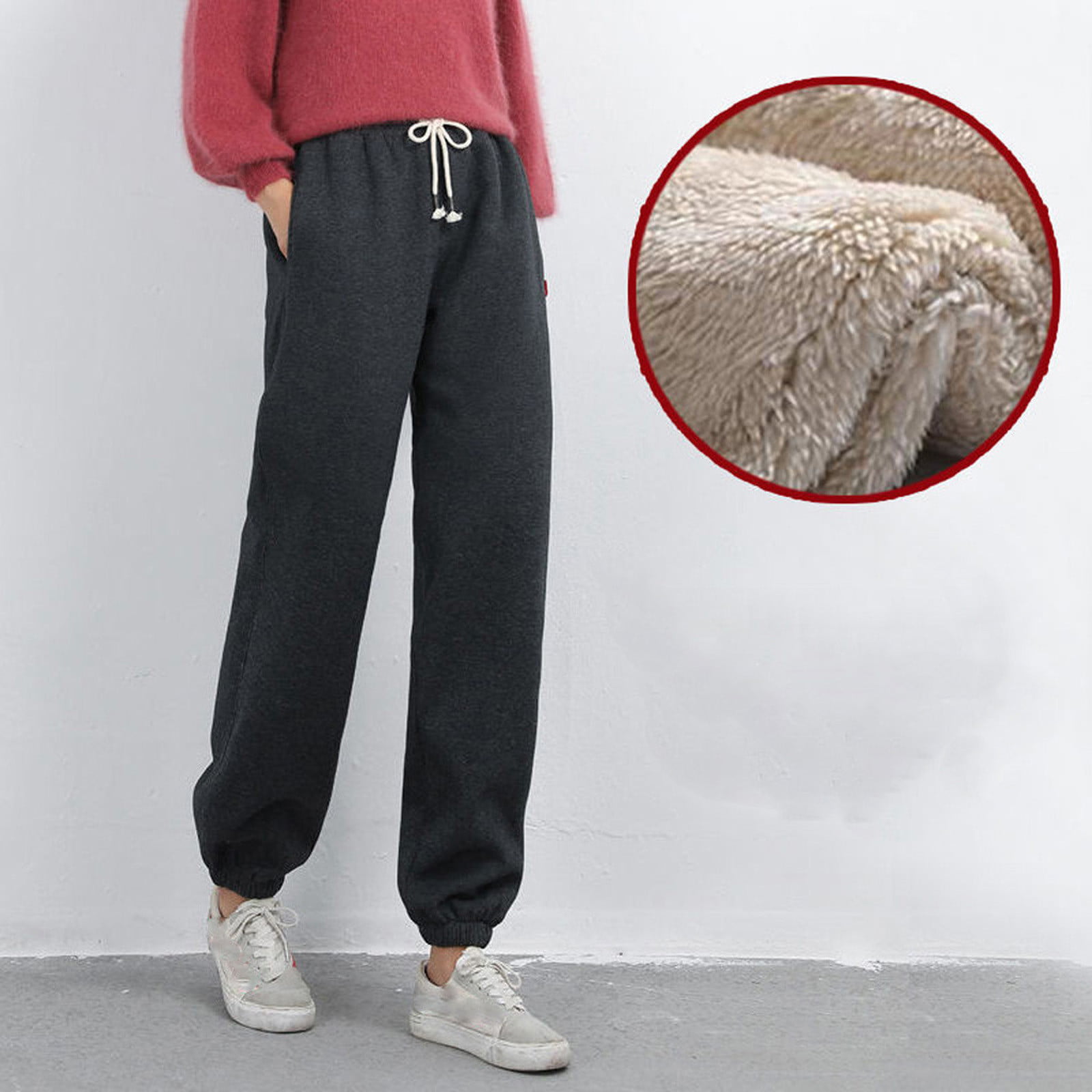 Aimik Fleece Sweatpants for Women Elastic Lace-up Joggers Harem Pants  Winter Warm Sherpa Lined Athletic Trouser - Walmart.com
